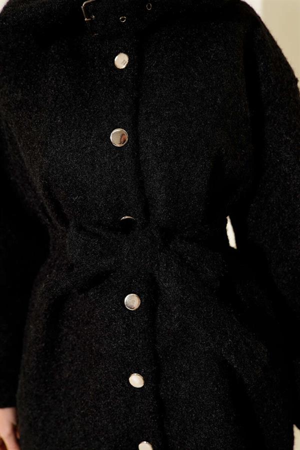 Button-down Shirt Collar Felt Jacket Black