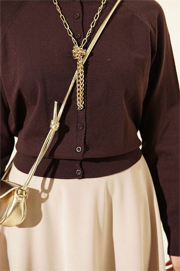 Buttoned Thin Knit Cardigan Dark Brown