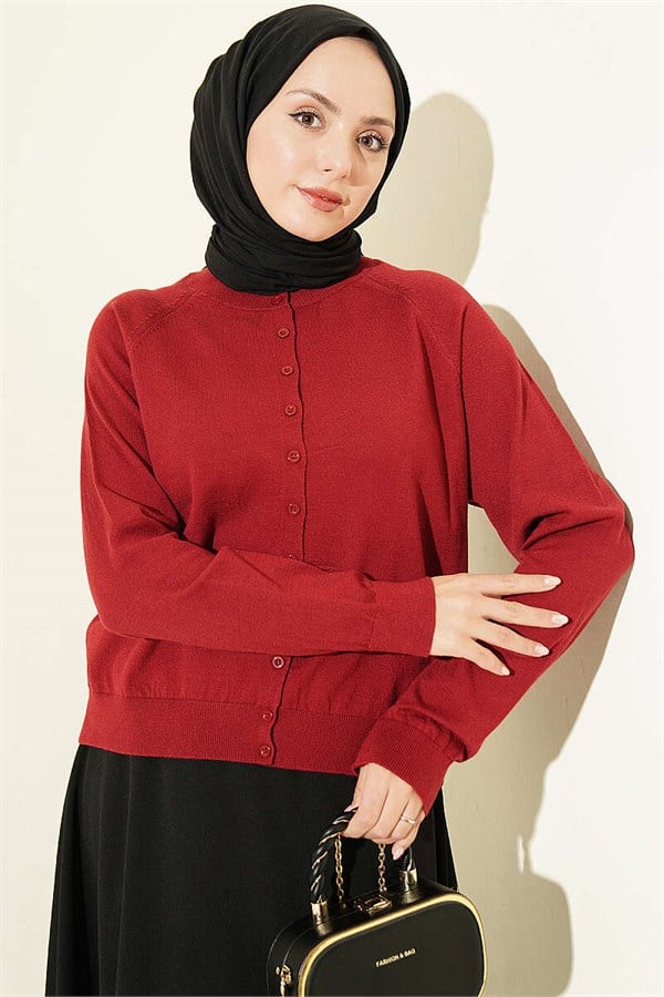 Buttoned Thin Knit Cardigan, Burgundy