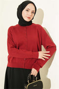 Buttoned Thin Knit Cardigan, Burgundy