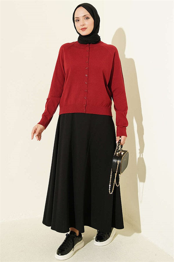 Buttoned Thin Knit Cardigan, Burgundy