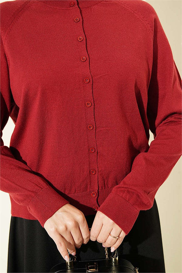 Buttoned Thin Knit Cardigan, Burgundy