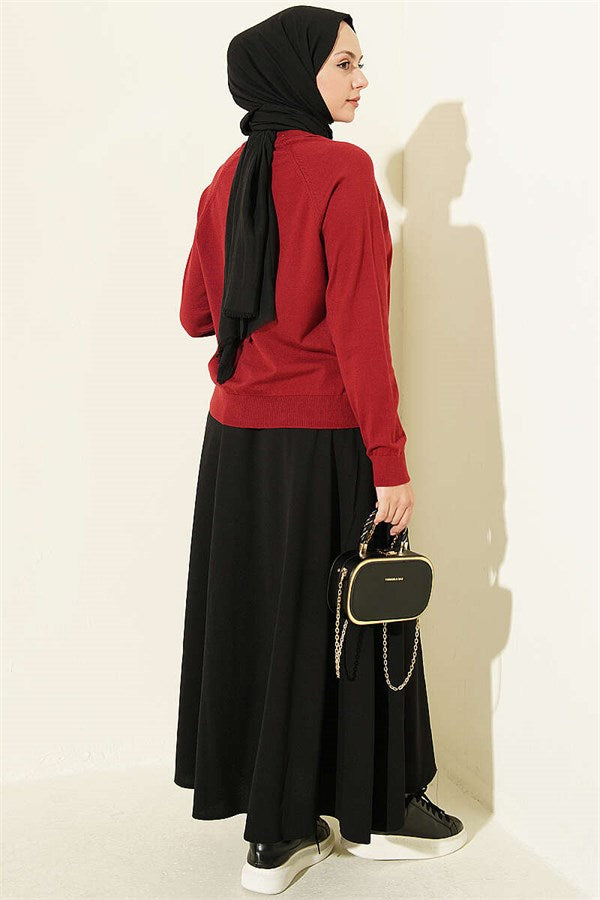 Buttoned Thin Knit Cardigan, Burgundy