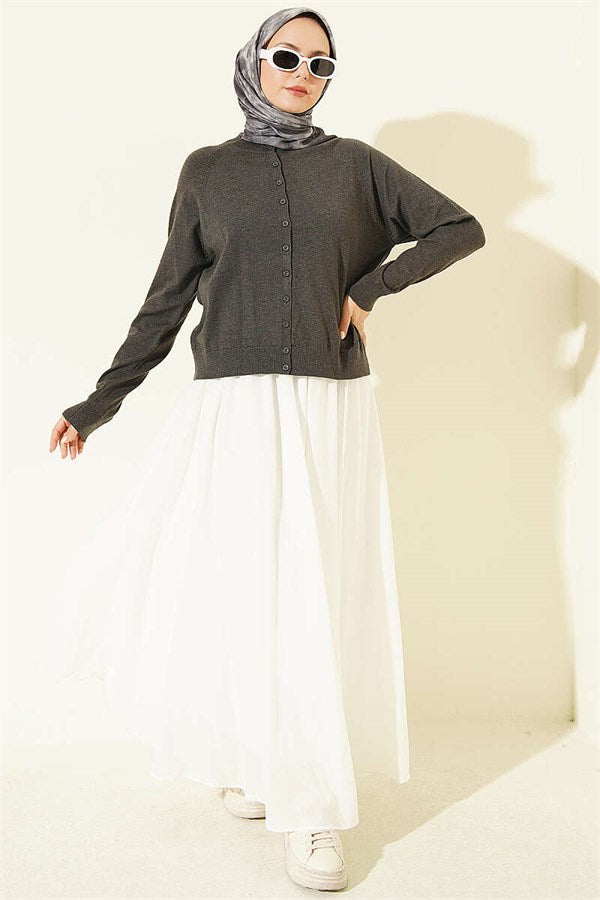 Buttoned Thin Knit Cardigan, Dark Gray