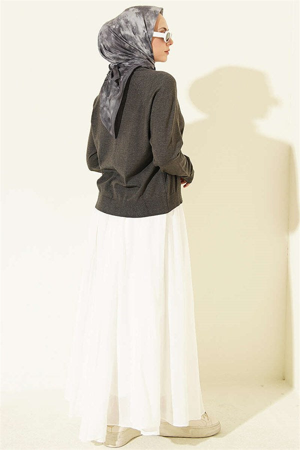 Buttoned Thin Knit Cardigan, Dark Gray