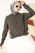 Buttoned Thin Knit Cardigan, Dark Gray