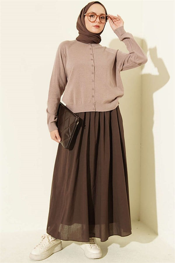 Buttoned Thin Knit Cardigan, Mink Color