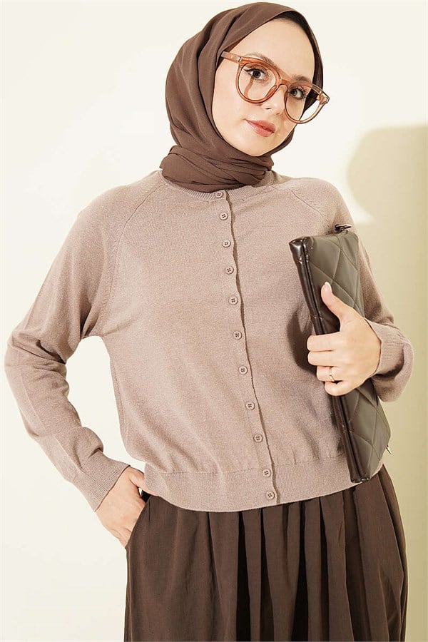 Buttoned Thin Knit Cardigan, Mink Color