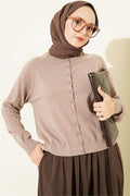 Buttoned Thin Knit Cardigan, Mink Color