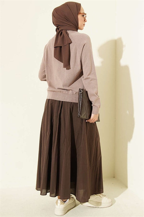 Buttoned Thin Knit Cardigan, Mink Color