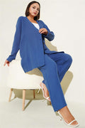 Muslin 2 Piece Set with Buttoned Rope Belt Indigo