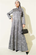 Buttoned Silk Satin Dress Grey