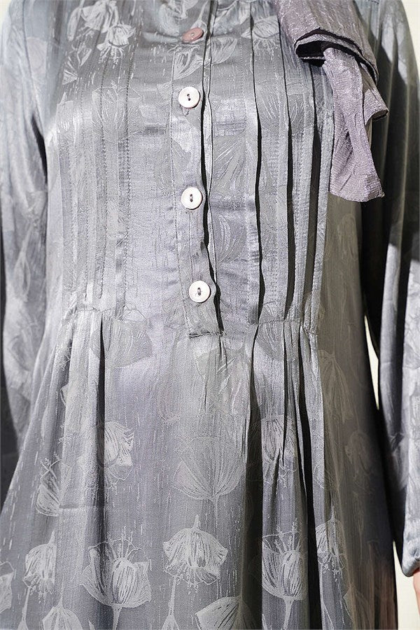 Buttoned Silk Satin Dress Grey