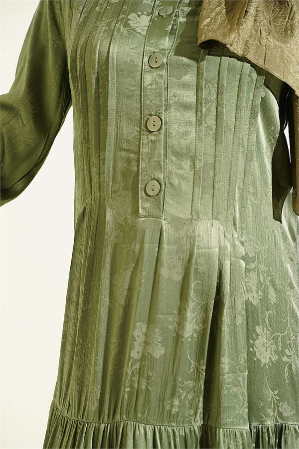 Buttoned Silk Satin Dress Khaki