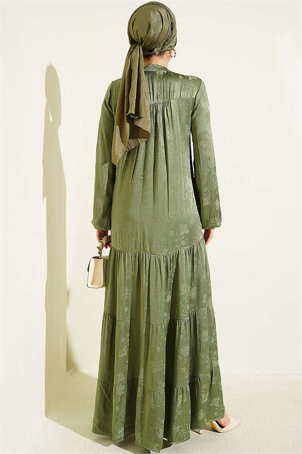 Buttoned Silk Satin Dress Khaki