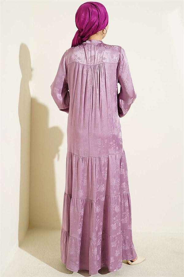 Buttoned Silk Satin Dress Lilac