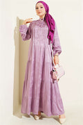 Buttoned Silk Satin Dress Lilac