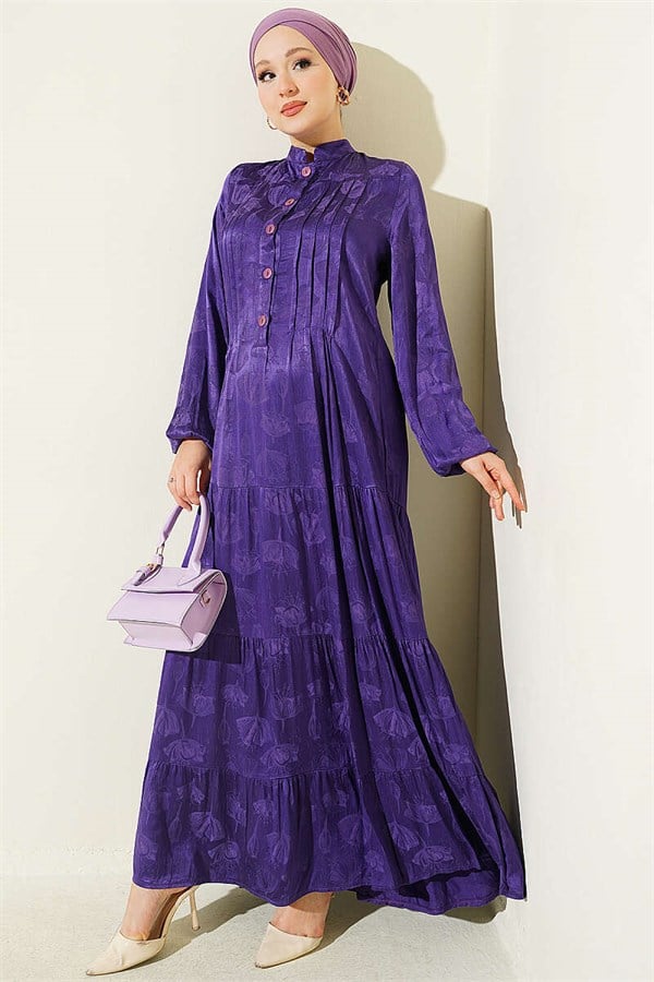 Buttoned Silk Satin Dress Purple
