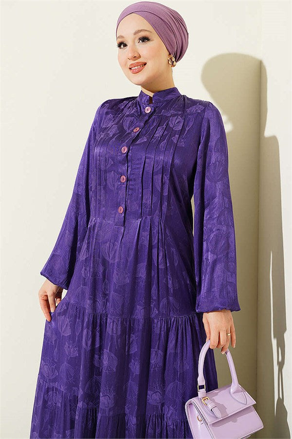 Buttoned Silk Satin Dress Purple