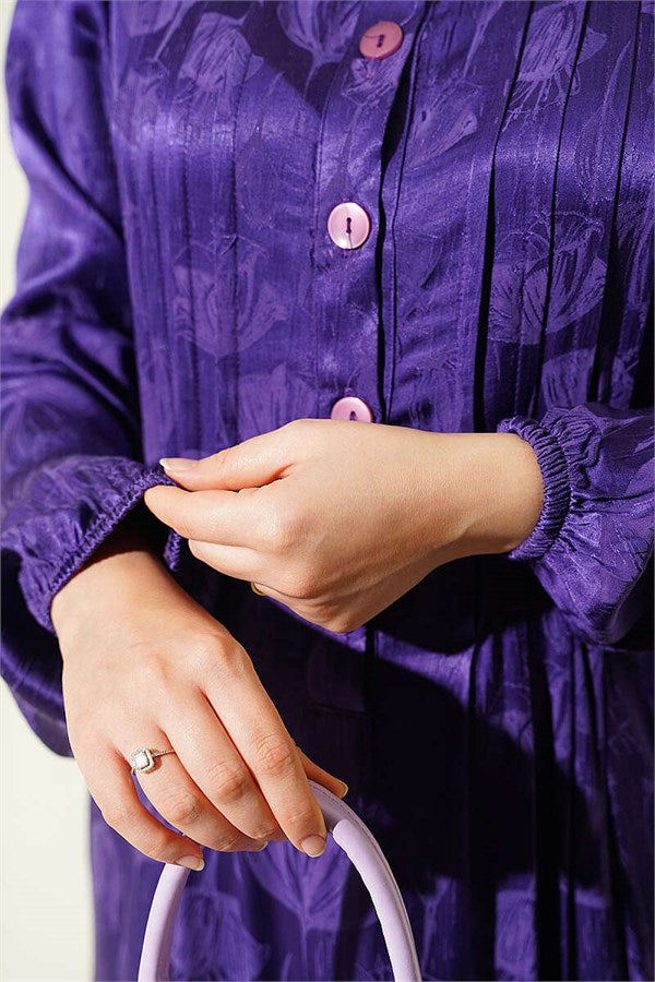 Buttoned Silk Satin Dress Purple