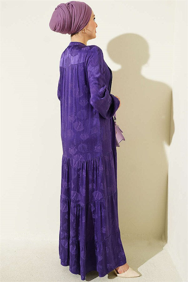 Buttoned Silk Satin Dress Purple
