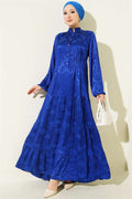 Buttoned Silk Satin Dress (Navy Blue)