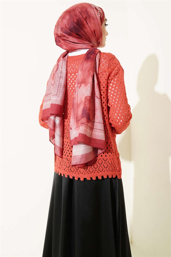Buttoned Embossed Short Knit Cardigan, Coral