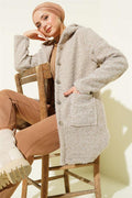 Buttoned Hooded Boucle Cardigan Mink