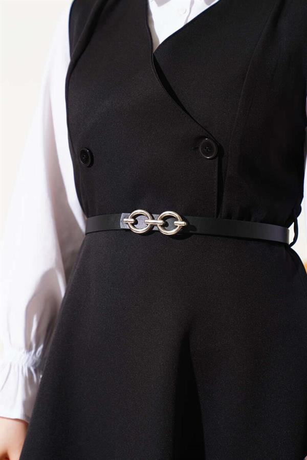 Buttoned Belted Vest Dress Black