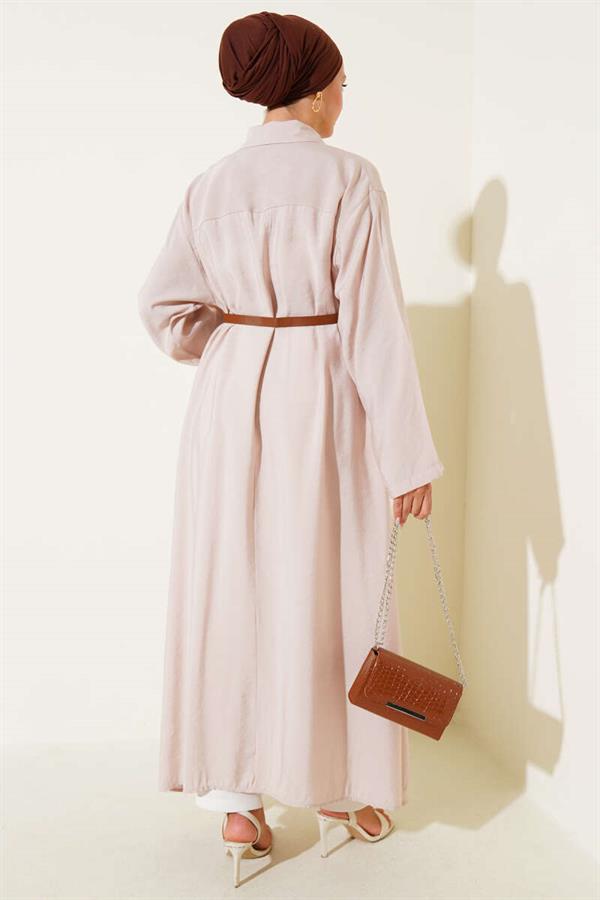 Buttoned Belted Long Tunic Beige