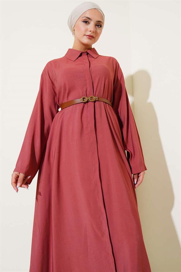 Buttoned Belted Long Tunic Dusty Rose
