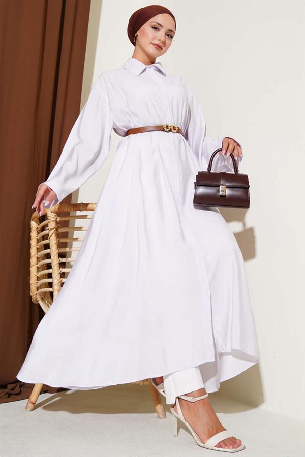 Buttoned Belted Long Tunic Lilac