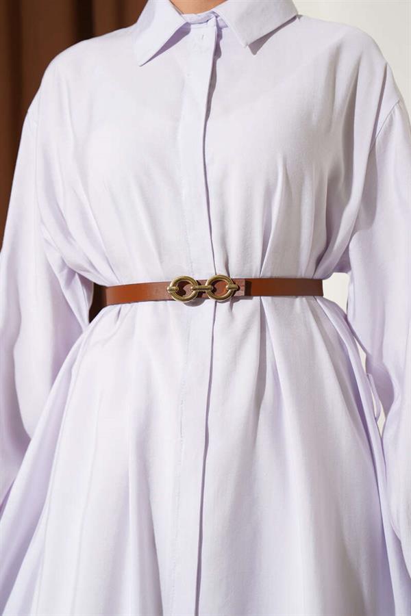 Buttoned Belted Long Tunic Lilac