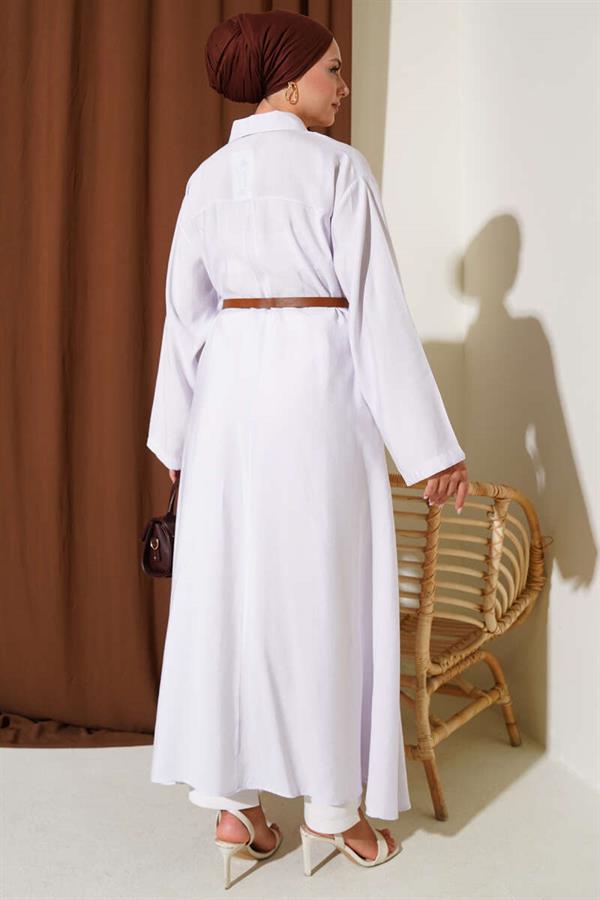 Buttoned Belted Long Tunic Lilac