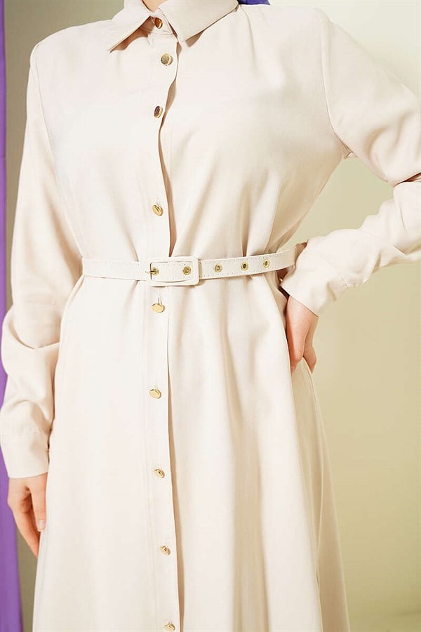 2 Piece Set with Buttoned Belt and Long Tunic (Stone)