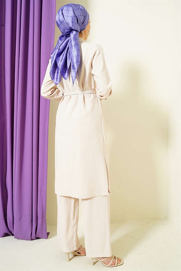 2 Piece Set with Buttoned Belt and Long Tunic (Stone)