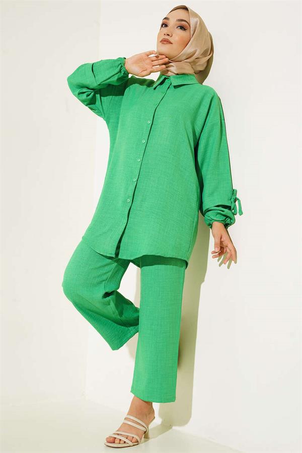 Buttoned Linen 2 Piece Set Benetton