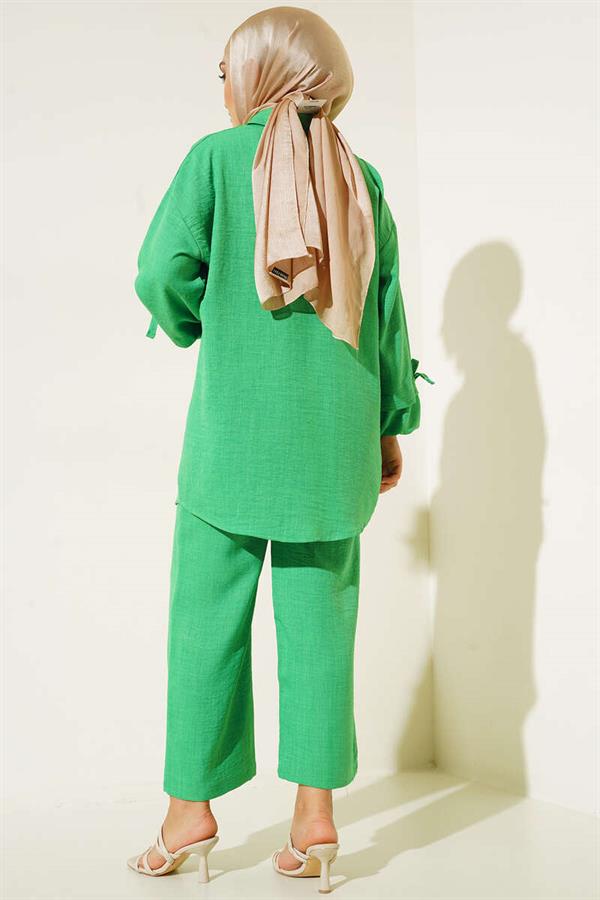 Buttoned Linen 2 Piece Set Benetton