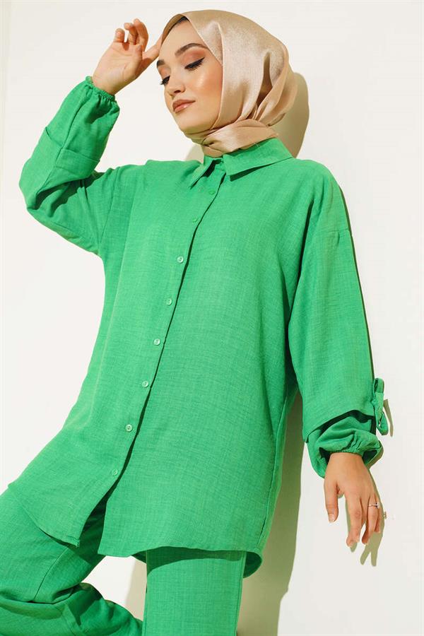 Buttoned Linen 2 Piece Set Benetton