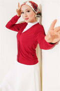 Buttoned Short Viscose Cardigan Claret Red