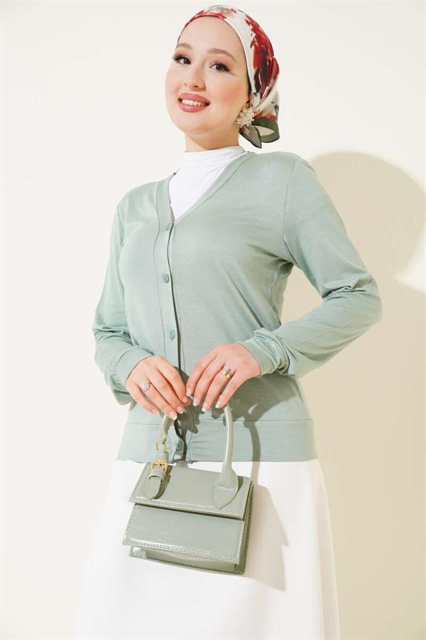 Buttoned Short Viscose Cardigan Mint