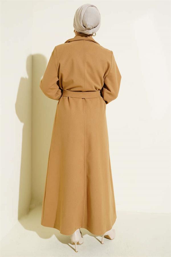 Buttoned Belt Detailed Cashmere Coat Latte