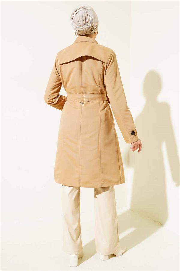 Buttoned Belted Arabboy Trench Coat Camel
