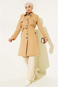 Buttoned Belted Arabboy Trench Coat Camel