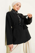 Buttoned Belted Basic Jacket Black