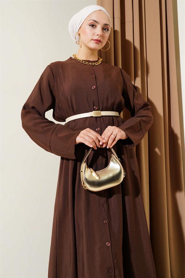 Buttoned Belted Vest 2 Piece Set Brown
