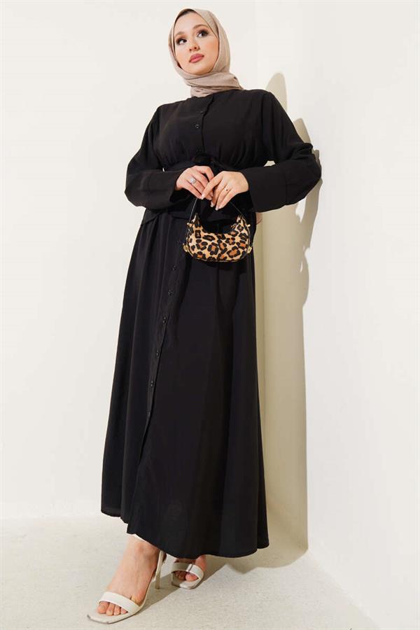 Buttoned Belted Vest 2 Piece Set Black