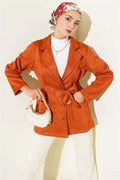 Buttoned Belted Suede Jacket Tile
