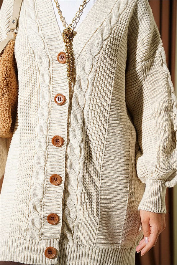 Buttoned Knitted Cardigan, Beige