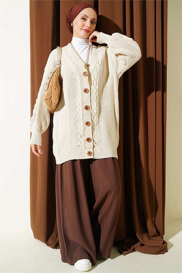 Buttoned Knitted Cardigan, Beige